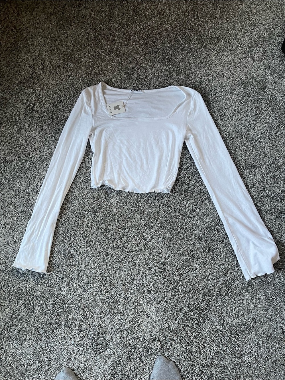 White Long-Sleeve Square Neck Crop Top - Women